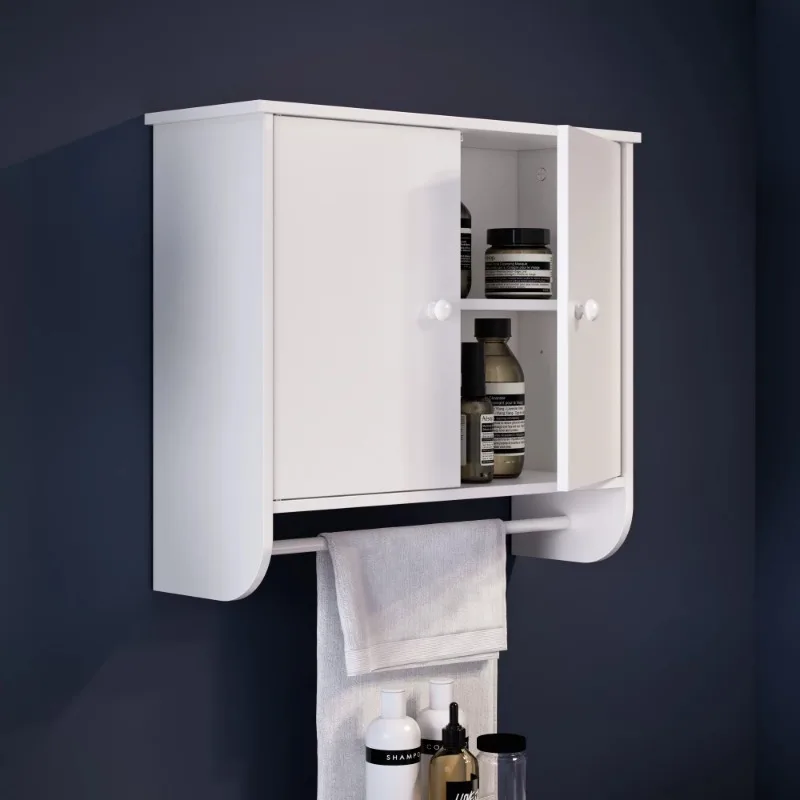 

RiverRidge Home Medford Bath Two Door Wall Storage Cabinet with Towel Bar and 2 Shelves, White