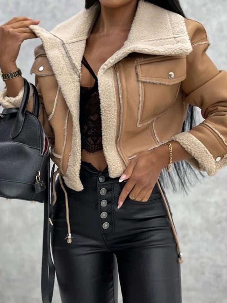 

Осенне-зимние женские короткие пальто, новинка, домашняя одежда, Лоскутная Женская верхняя одежда с длинным рукавом и отложным воротником, теплые куртки на молнии 2022