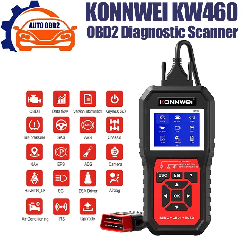 

KONNWEI KW460 OBD2 Diagnostic Scanner Auto Diagnostic Tool OBDII and EOBD Check Engine Code Reader KW208/KW510