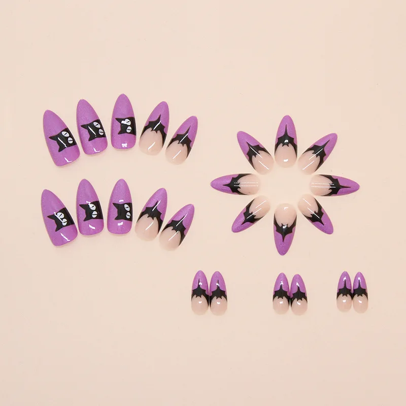 Новинка 2024 искусственные ногти на Хэллоуин фиолетовая летучая мышь съемные