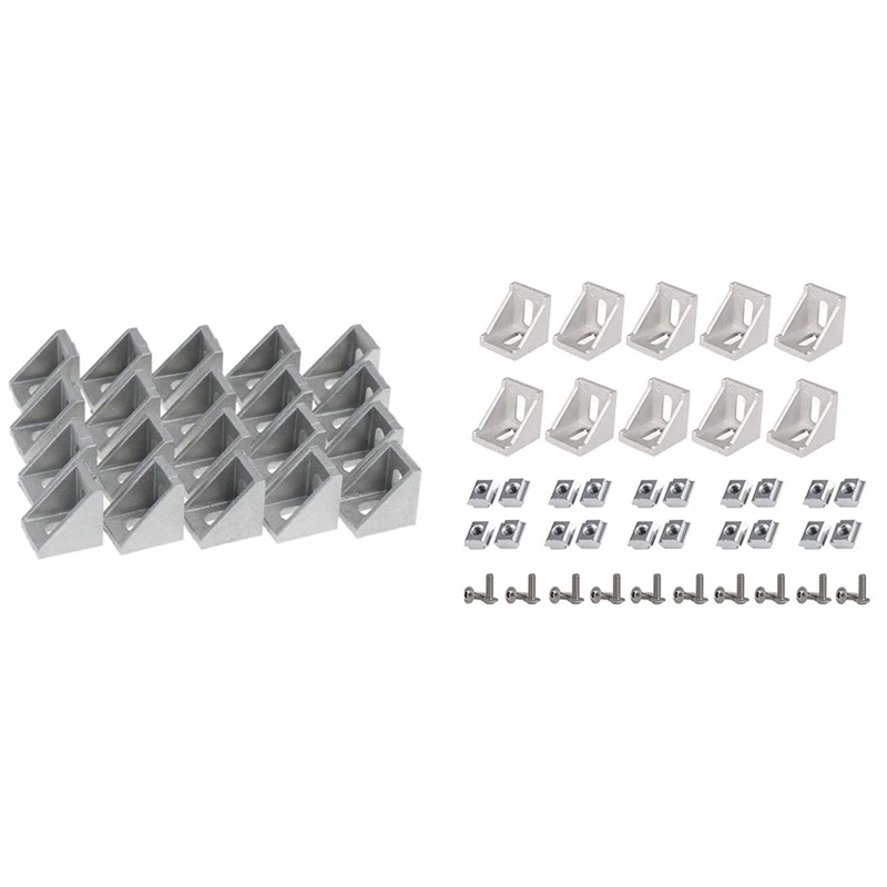 

New-20Pcs 2020 Corner Fitting Angle Aluminum 20 X 20 L Connector Bracket & 50Pcs 2020 Series Aluminum Profile Connector Set