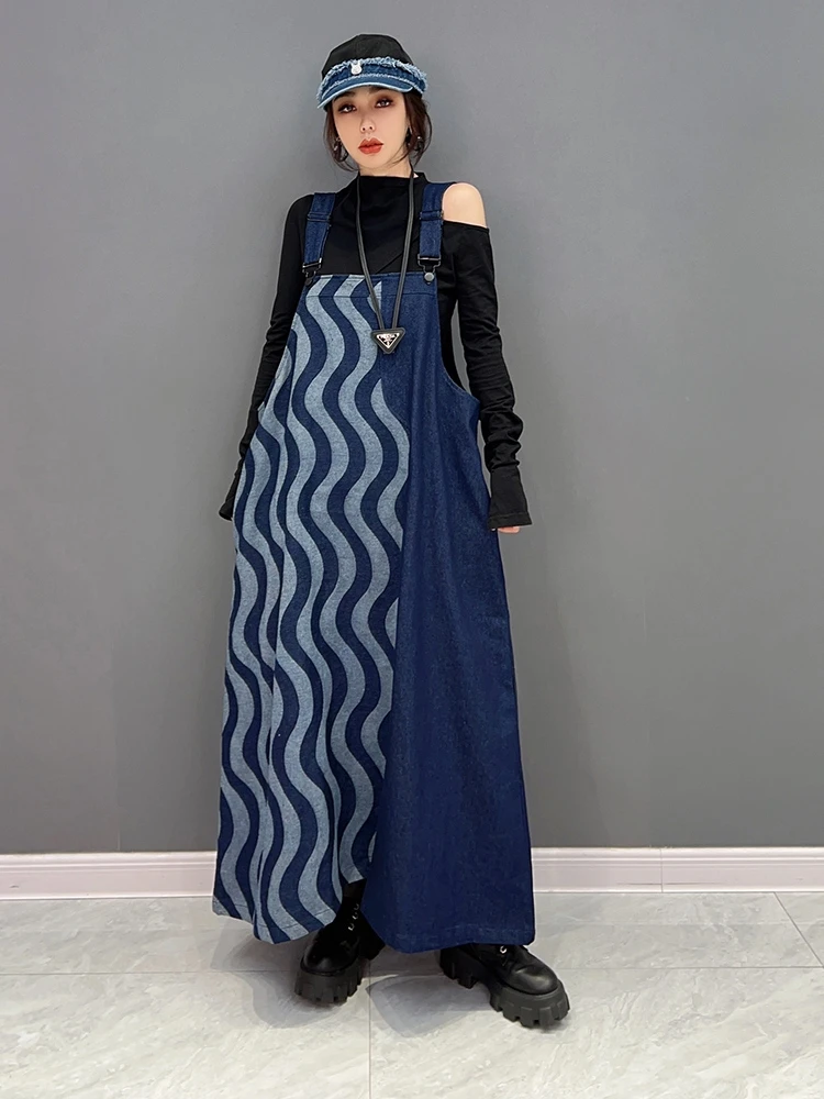 

SuperAen 2022 зимнее Новое корейское модное джинсовое платье на бретелях темпераментное женское ТРАПЕЦИЕВИДНОЕ длинное платье
