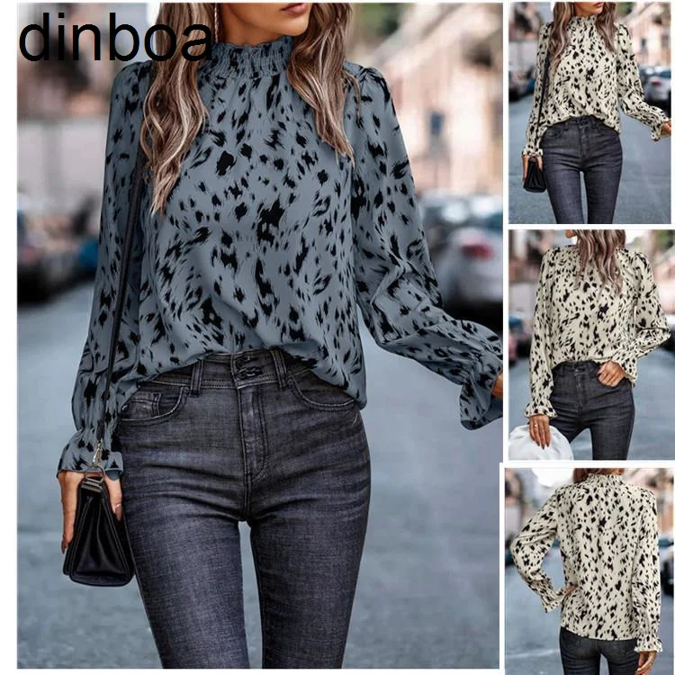 

Dinboa-new 2023 Autumn and Winter Style Polyester Pullover Long-sleeved Semi-high-necked Loose Women's Shirt
