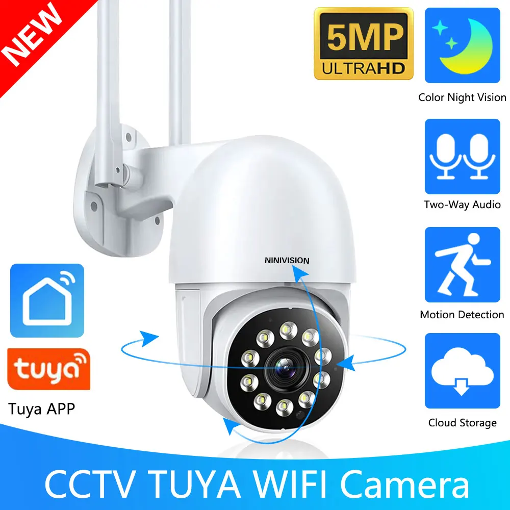 

5MP Mini IP Camera WiFi 3MP Tuya Smart Auto Tracking Home Security Camera Outdoor Color Night Vision Smart life Max 128G TF Card