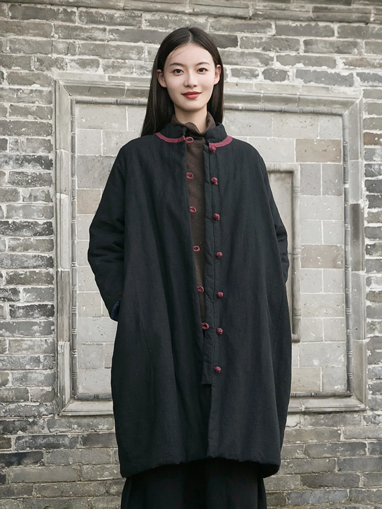 National style cotton padded jacket for women in winter, new national style, coiled button, retro literary cotton jacket