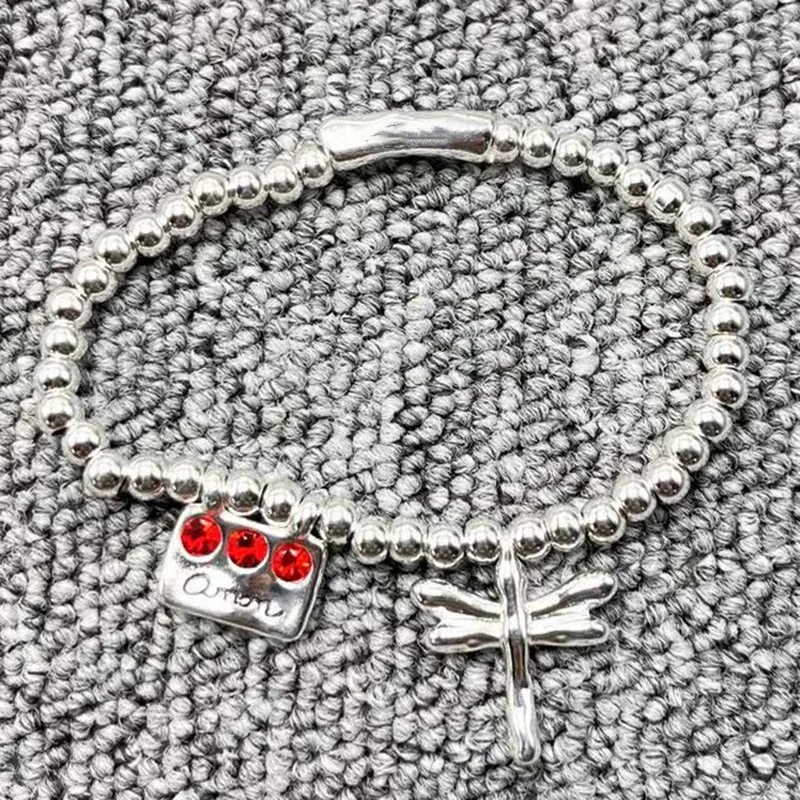 

European and American Fashion Electroplated 925 Silver High Quality Red Gem and Dragonfly Women's Romantic Bracelet Holiday Gift