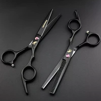 japan 6 0 professional hairdressing black cut hair scissors hair trimmer set cutting thinning shears scissor hair clipper