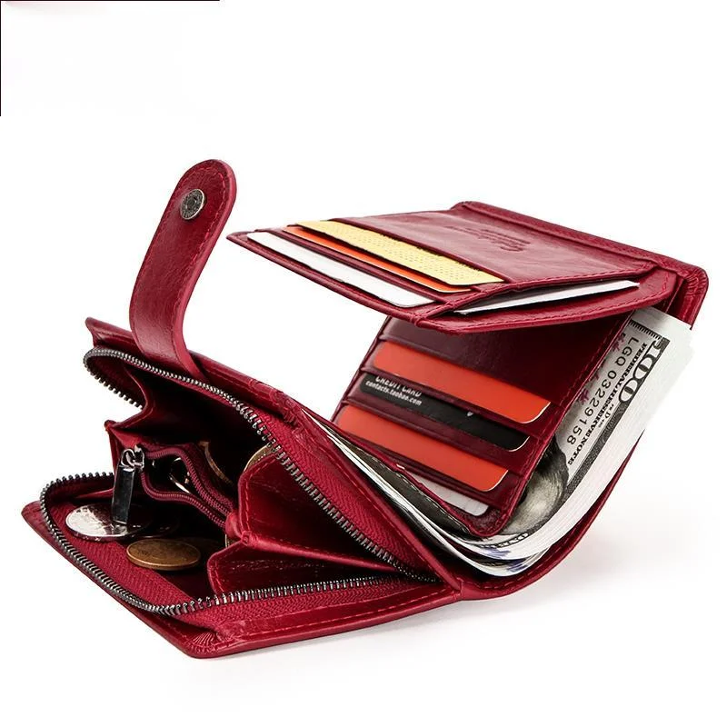 

Genuine Leather Wallets Women Men Wallet Short Small Rfid Card Holder Wallets Ladies Red Coin Purse