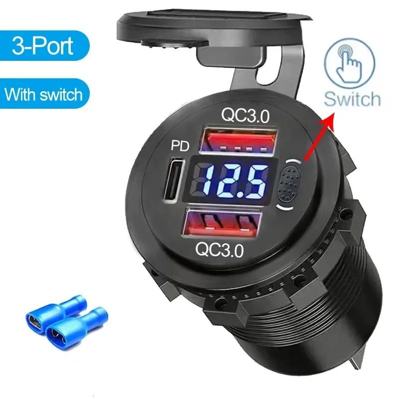 

НОВОЕ автомобильное зарядное устройство 96 Вт Dual PD Dual QC 3.0 USB с разъемом вольтметра, водонепроницаемое адаптер для автомобильной лодки 12 В/24 В, распродажа