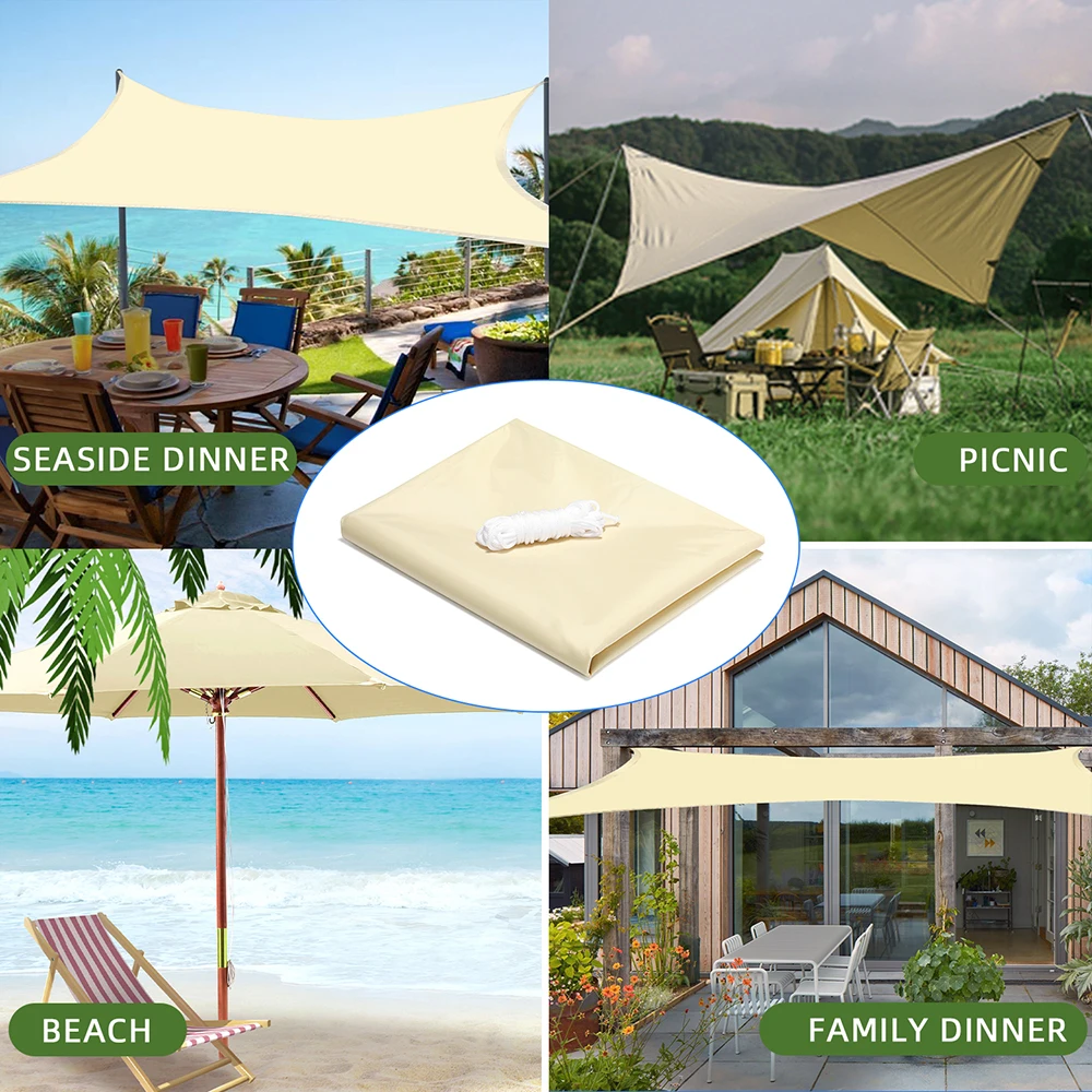 Summer outdoor waterproof and UV shade sail 300D Oxford cloth shade canvas garden terrace canopy camping sun shelter