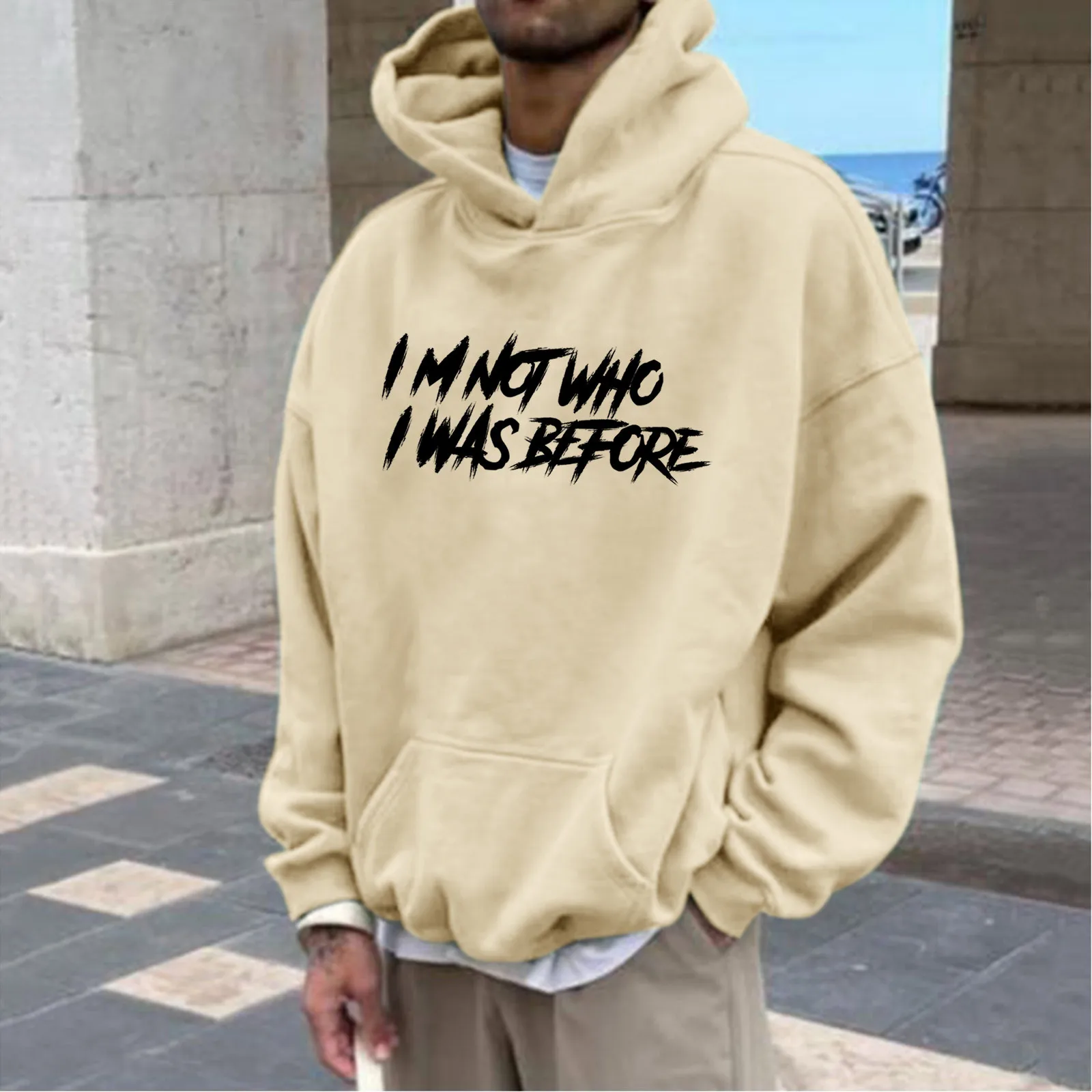 

Letter Hoodies Men Autumn And Winter Fashion Casual Loose Streetwear Pullover Exercise European American Vintage Style Loose Fit
