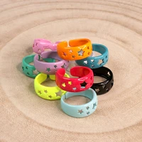 ins popular colorful hollow out star rings for women fashion open candy color hand painted surface ring irregular ladies jewelry