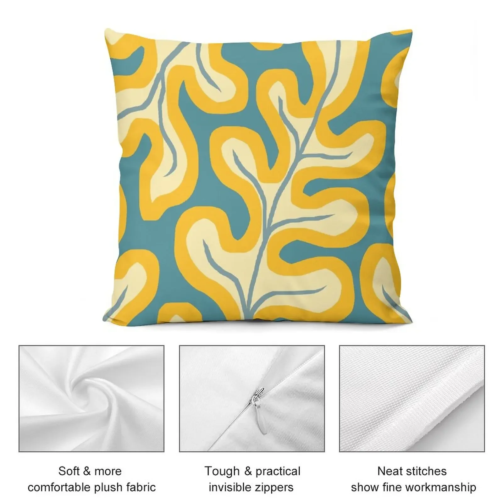 Современные листья гигге в желтом и синем декоративной подушке аниме-подушки