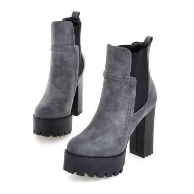 Женские ботинки до щиколотки короткие на квадратном каблуке Европейская мода