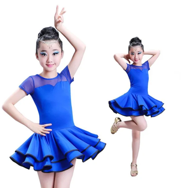 

1pcs/lot children Dancing Dresses Kids Salsa Tango dress Children Latin Dance Dress Girls Short Full Sleeve Dance Costume