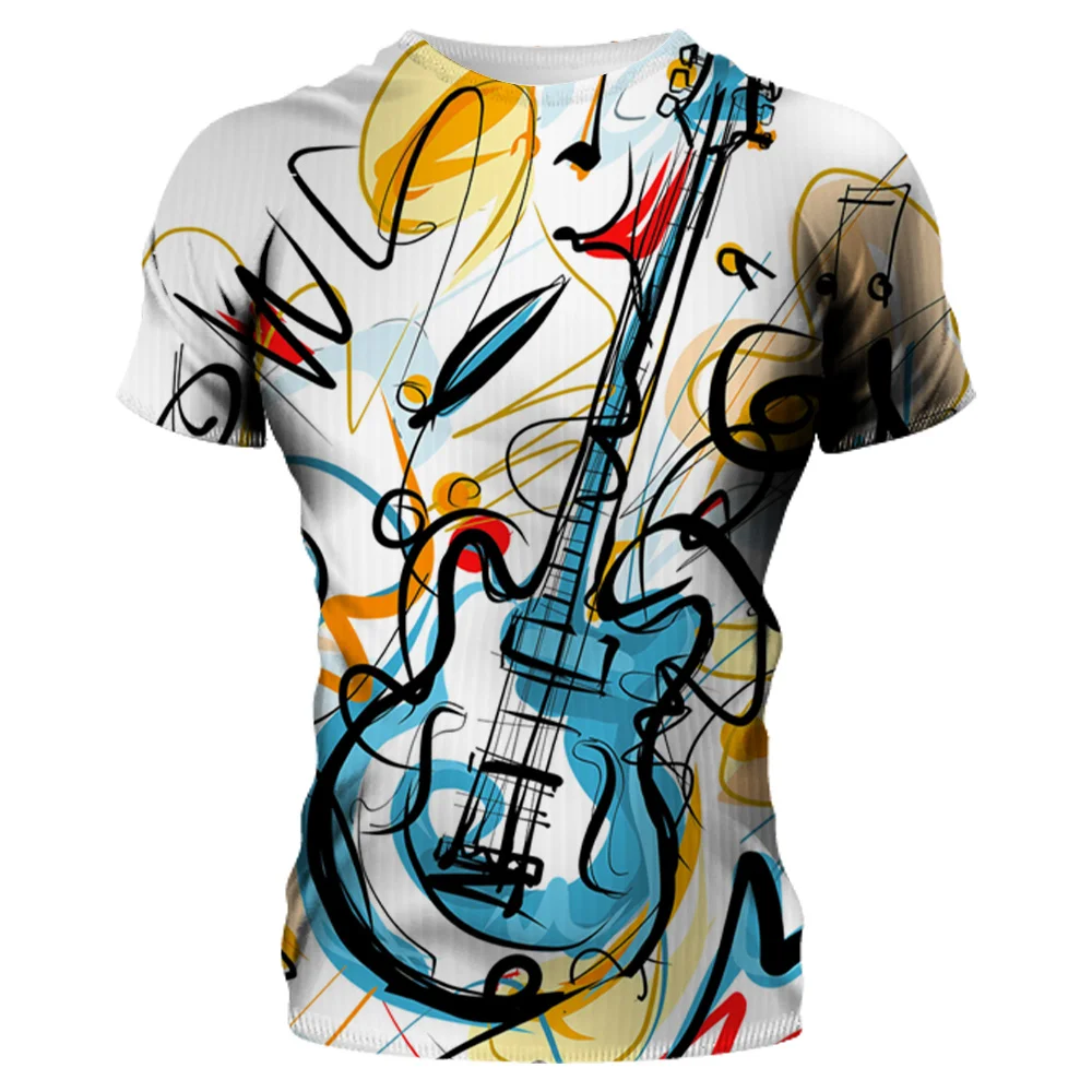 

2023 New Men's T-Shirts Musical Instrument Graphic Tops Men's Shirts O-Neck Pullover Summer Clothing Loose Casual Streetwear 5xl