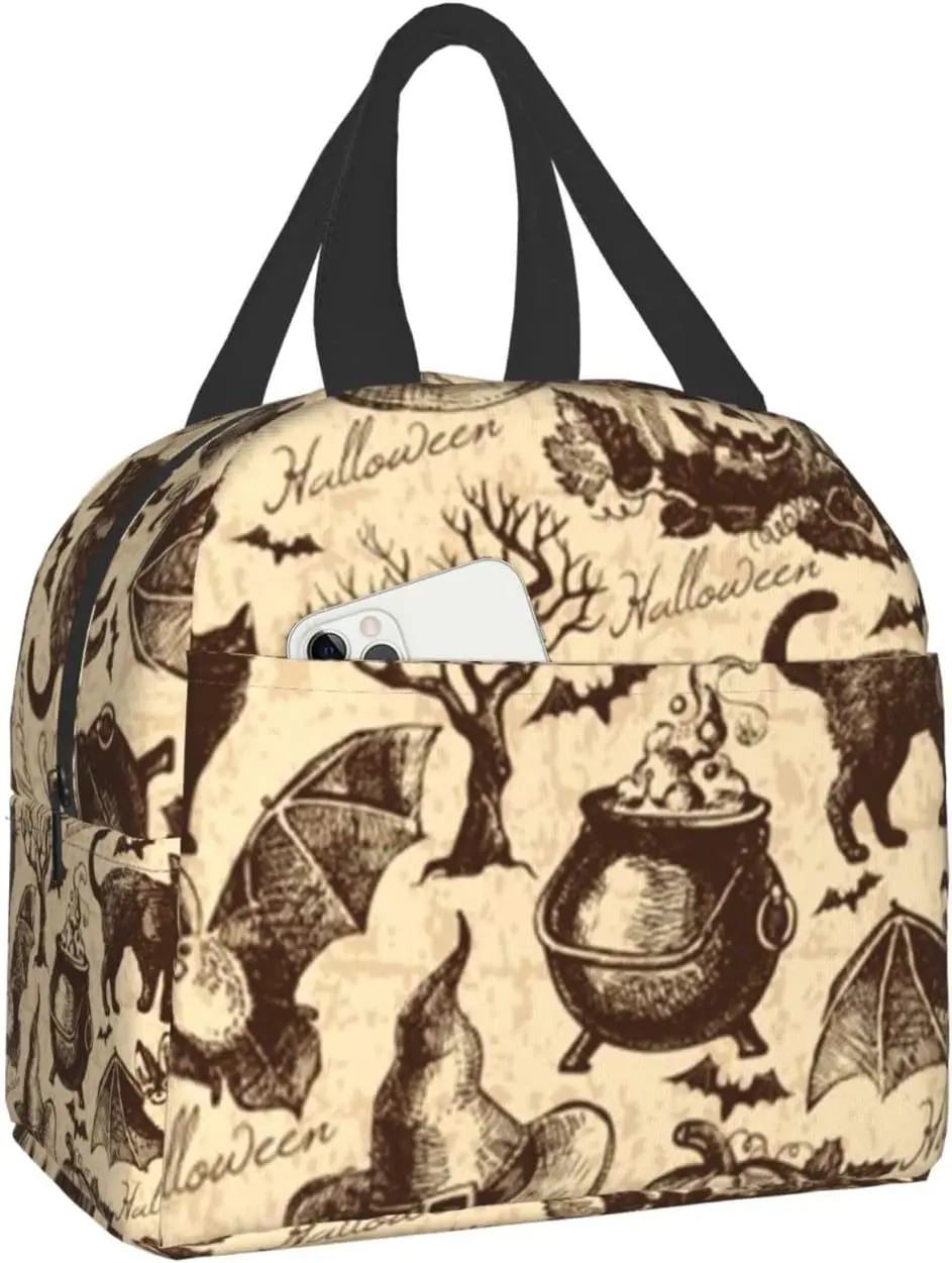 

Reusable Lunch Bag For School Work Office Picnic Outdoor Witch Hat Print Portable Insulated Lunch Bag For Women