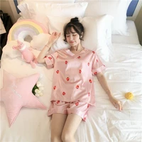 silk pajamas ladies summer short sleeved two piece suit imitation silk thin silk home service women can wear outside pajamas