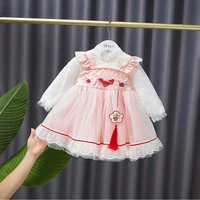 spring retro sweet strawberry skirt girl pink fairy lace mesh tutu skirt dress korean baby clothes flower girl dresses