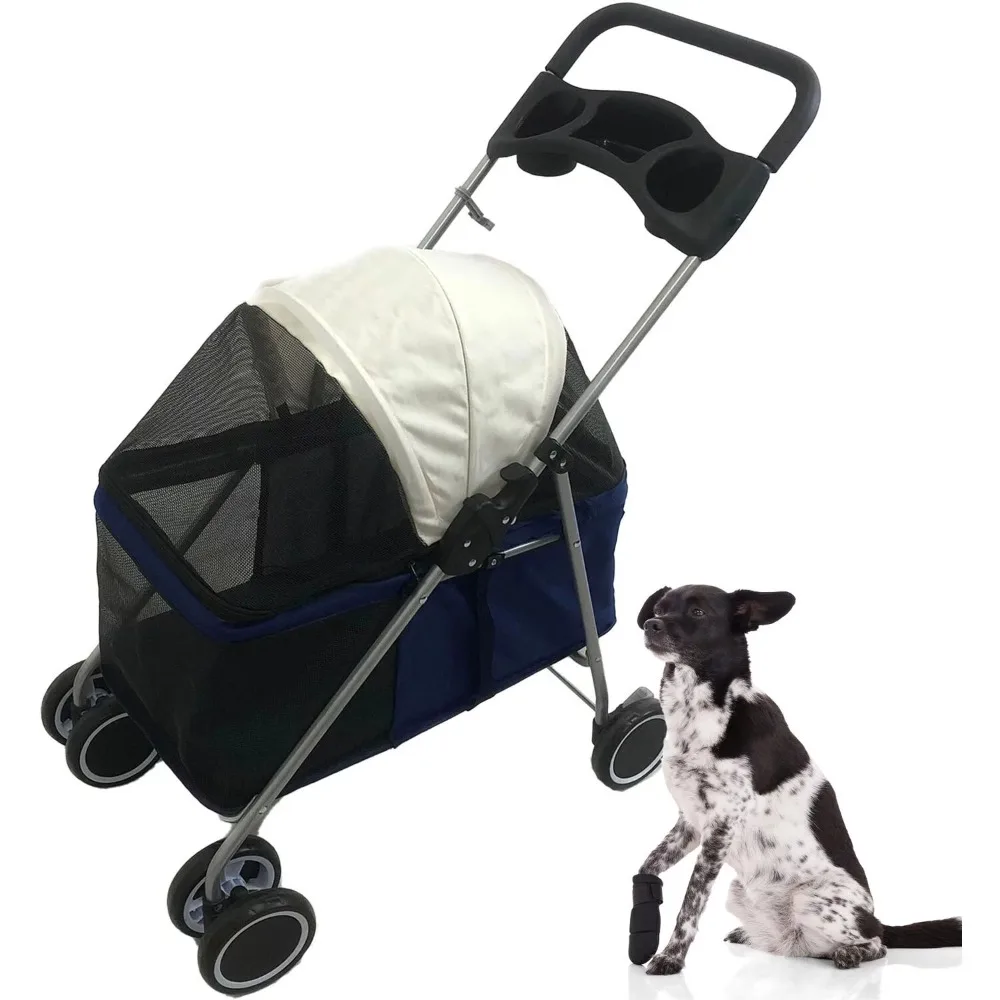 

Critter Sitters Deep Blue 4-Wheel Pet Stroller Small Dogs Scratch Resistant Breathable Mesh Windows | XSPETSTLR-DBLUE1