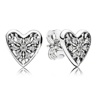 authentic 925 sterling silver sparkling hearts of winter frost with crystal stud earrings for women wedding gift pandora jewelry