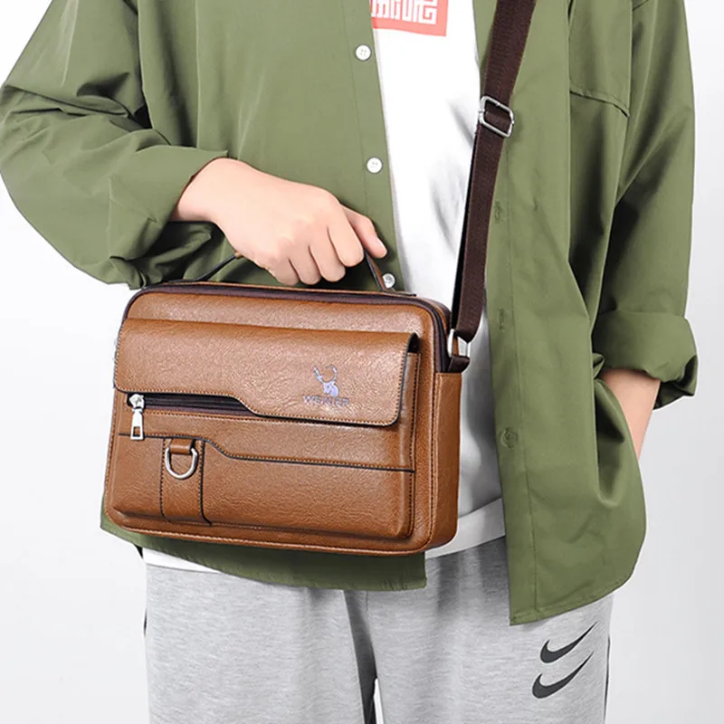 Vintage Leather Men's Crossbody Bag Large Capacity Shoulder Bag For Men Luxury Man Handbag Tote Bag Casual Messenger Bag