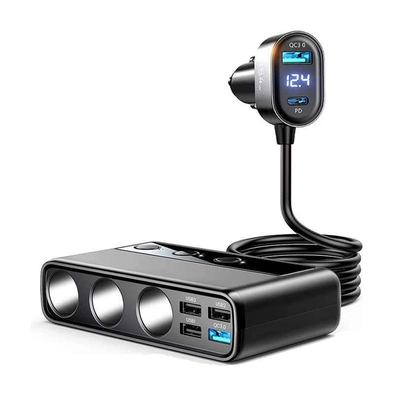 

15W Car Charger Adapter 9In1 Car Charging Cable Splitter With 5 USB Ports For Smartphones/Ipad/Dashcam/GPS/Seat Heating