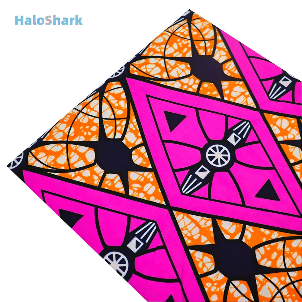 

High Quality African Fabric Fan Pattern Ankara Polyester Farbic For Sewing Wax Print Material By Yard Designer Half Yards Size