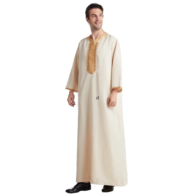 Muslim Men Jubba Thobe Long Sleeve Solid Color Breathable Robes 2022 Stand Collar Islamic Clothing Arabic Kaftan Men Abaya S-3XL
