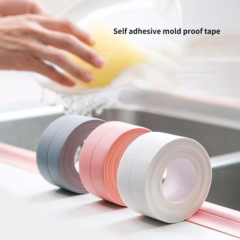 Bathroom Shower Sink Edge Sealing Strip 320x3.8cm Tape White PVC Self Adhesive Waterproof Wall Sticker Kitchen Caulk Strip