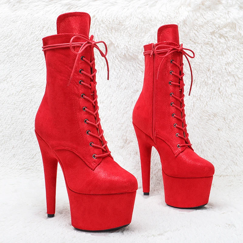 Leecabe RED Suede Upper 17CM/7inches Pole dancing shoes High Heel platform Pole Dance boot