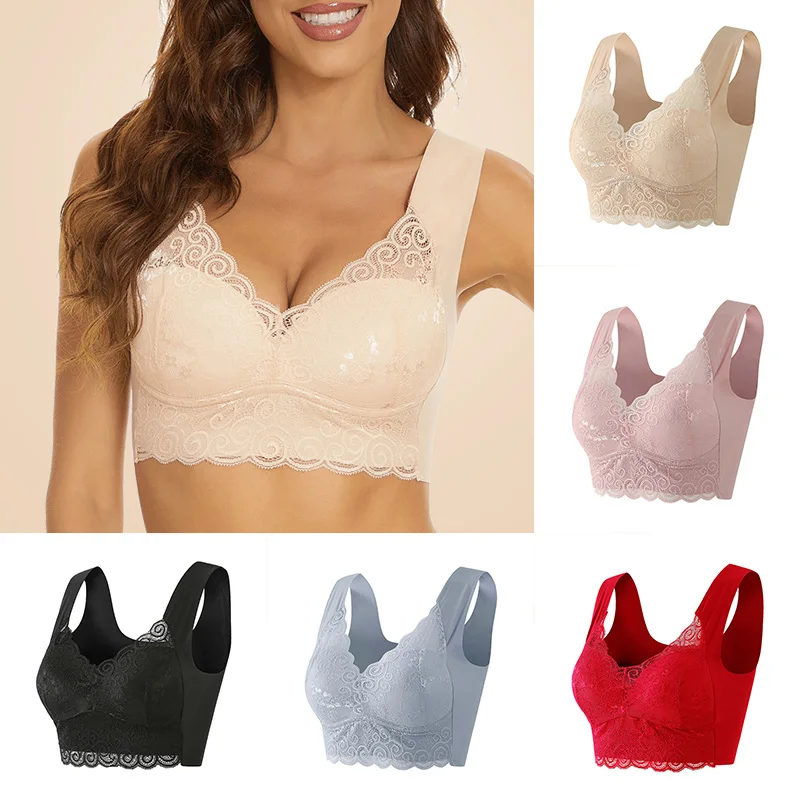 

Бесшовные бюстгальтеры большого размера, женский кружевной сексуальный топ, нижнее белье, тонкий присборенный бюстгальтер пуш-ап с защитой...