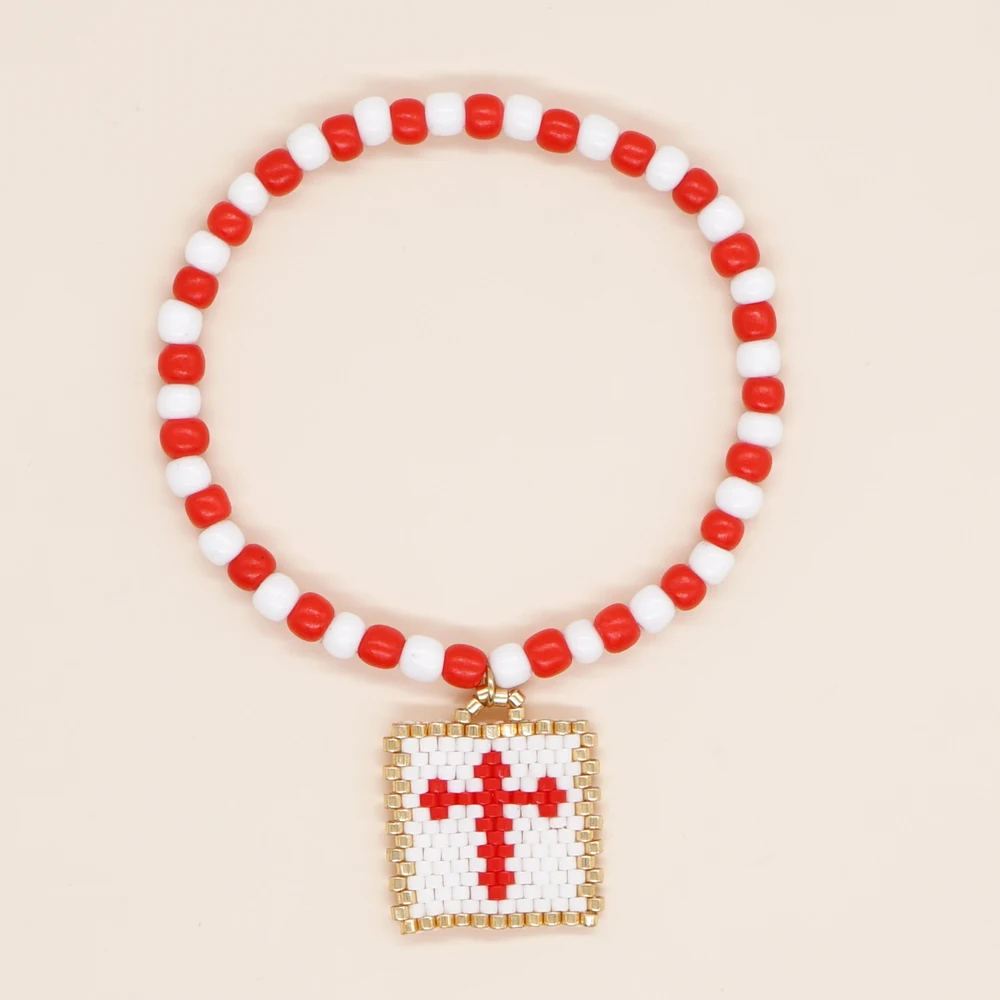 

Go2Boho Cross Beads Lucky Stretch Bracelets Bohemia Jewelry White/Red Beaded Bangle Bracelet for Women Men Accessories Gift