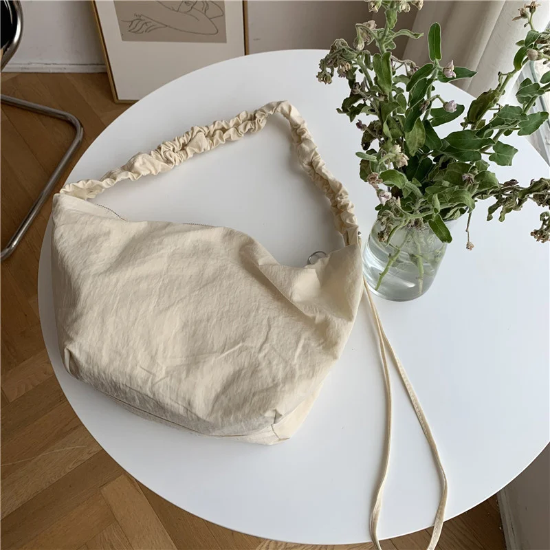 

Female High Capacity Shoulder Bag Nylon Large Dumpling Bags Pleated Shoulder Strap Handbags Ruched Trendy Purse With Zipper