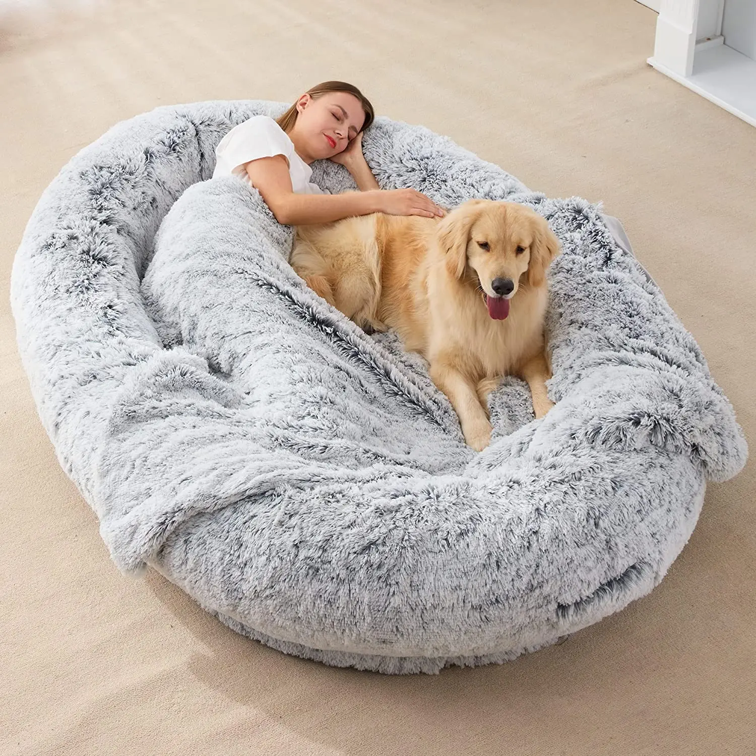 

Sinyoo Large Human Dog Bed Bean Bag Bed for Humans Giant Beanbag Dog Bed with Blanket for People, Families, Pets