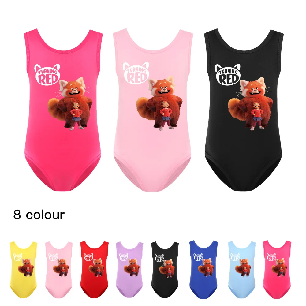 

2022 New Disney Turning Red Summer Girls Cartoon Printing Imitation Cotton Milk Silk Round Neck Vest Swimsuit 2-16Y