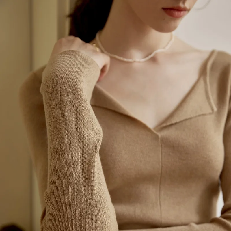 Осенне-зимний свитер вязаная женская рубашка новый французский облегающий