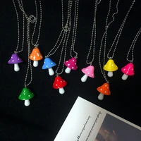 fashion creative handmade personalized simulation multicolor small mushroom pendant necklace earrings for womens jewelry set