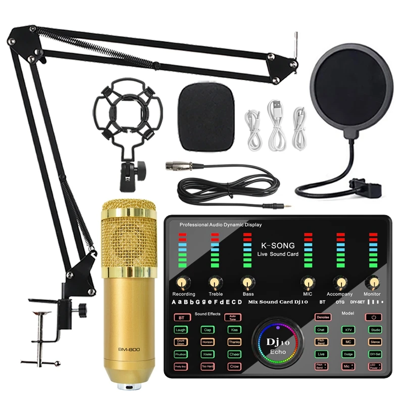 

DJ 10 Sound Card Set BM800 Mic Studio Condenser Microphone For Karaoke Podcast Recording Live Streaming