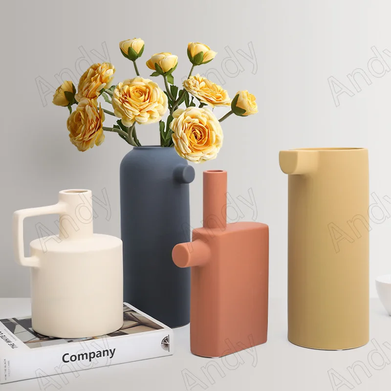 

European Ceramic Vase Morandi Matte Texture Bedroom Dried Flowers Organizer Modern Art Home Living Room Desktop Flower Vases