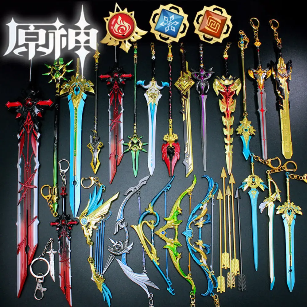 

31 Styles Genshin Impact Sword Keychains Character Zhongli Venti Weapon Metal Keychain Skyward Blade Key Rings Gifts Collections