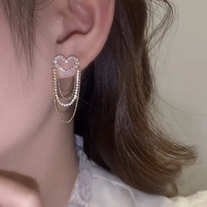 

Love Tassel Multi-layer Chain Hot-selling Earrings New Trendy Korean Heart-shaped Rhinestone Earrings Party Jewelry Gifts