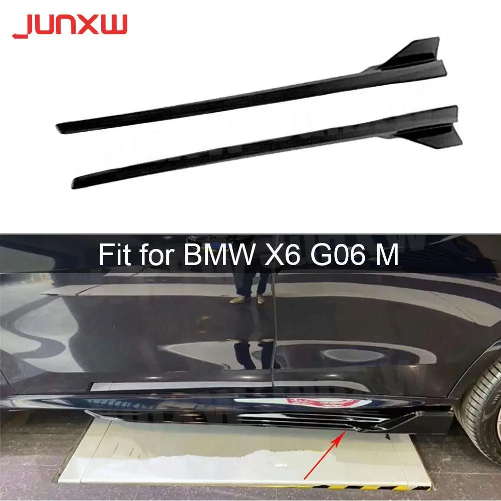 

Боковые юбки из АБС-пластика для BMW X6 G06 M Sport 2020 2021 2022 Rocker Panel Lip Splitter Extensions, Стайлинг автомобиля, карбоновый вид, блеск, черный