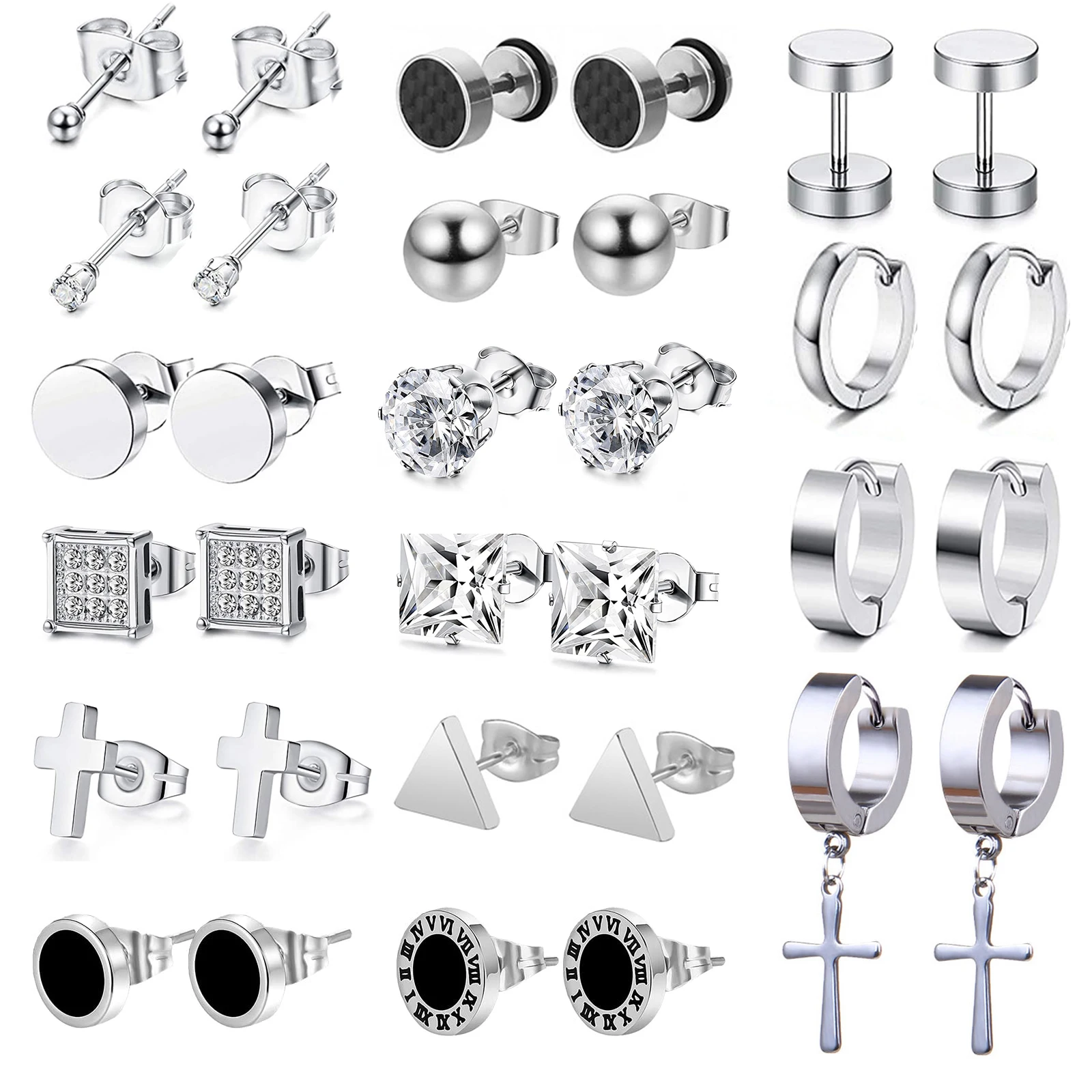 Серебряные серьги-гвоздики из нержавеющей стали 16 пар ювелирные изделия серьги