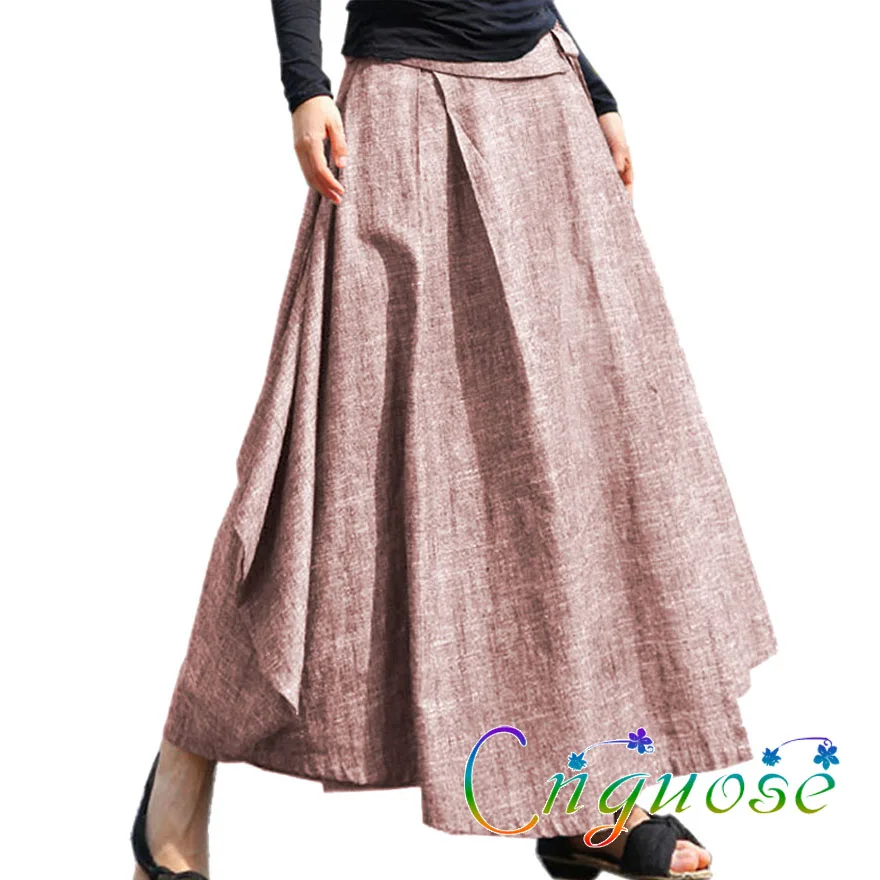 

Women's Long Skirt Plus Size 5XL 6XL 7XL Linen Casual Vintage Style Pleated Asymmetrical Female Clothing