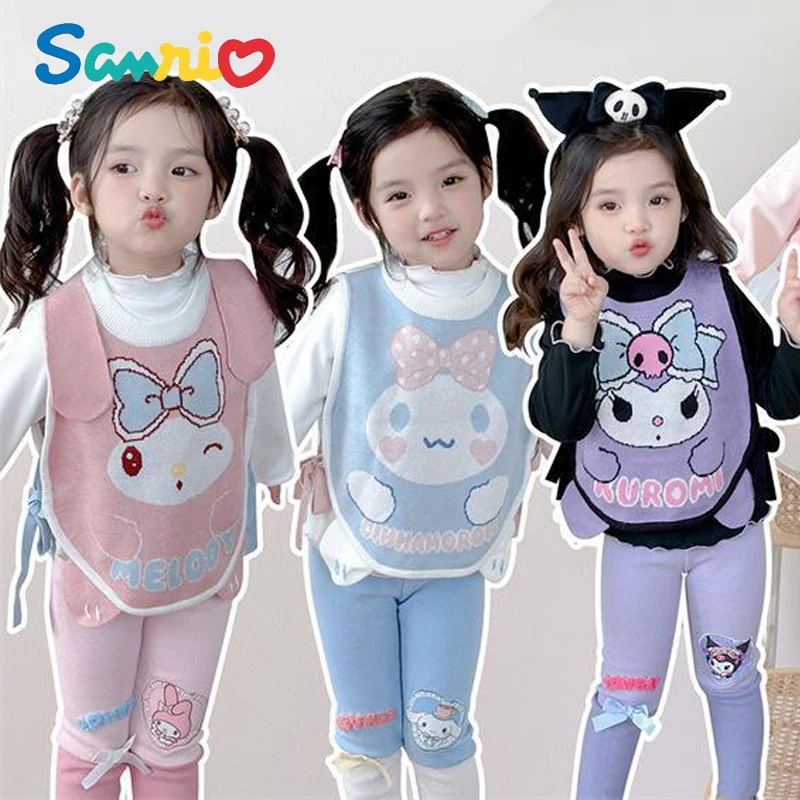 

Sanrios Cinnamoroll My Melody Kuromi Fun трехмерный детский жилет Блузка волнистый воротник трикотажные леггинсы