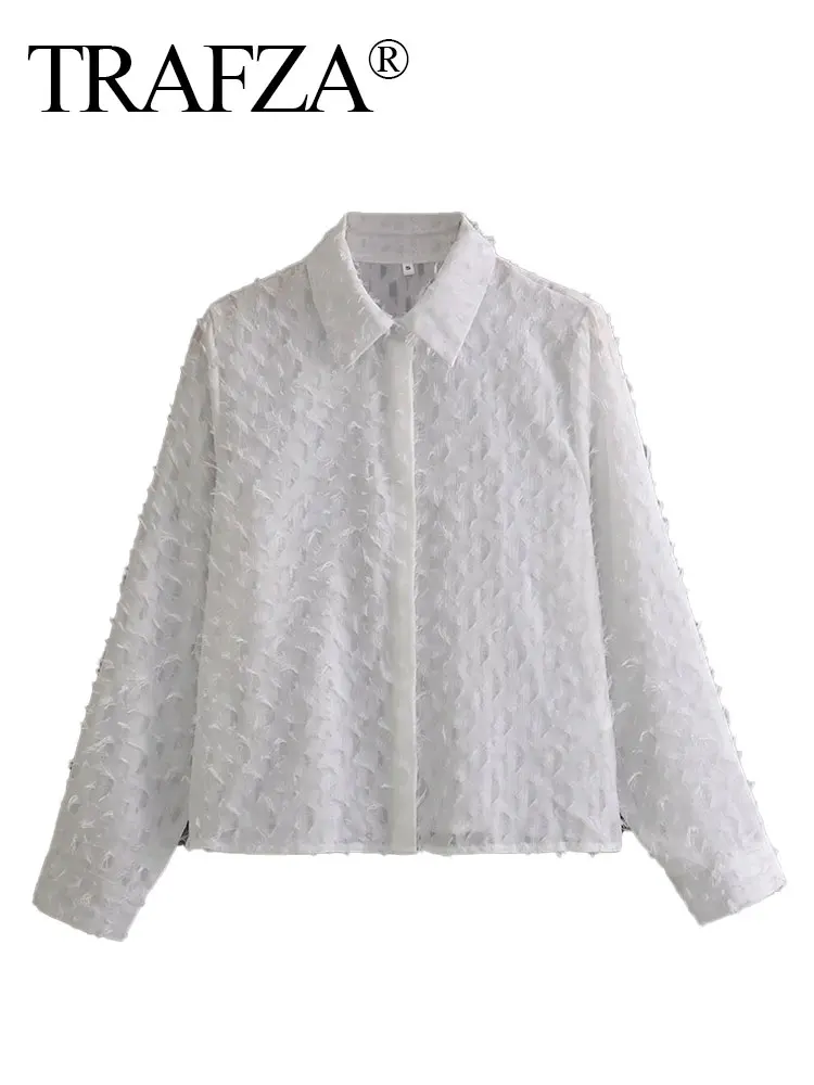 

TRAFZA Shirts For Women 2023 Spring And Summer Trend Solid Long Sleeve Sheath Short Blouses Female Streetwear Woman Shirt