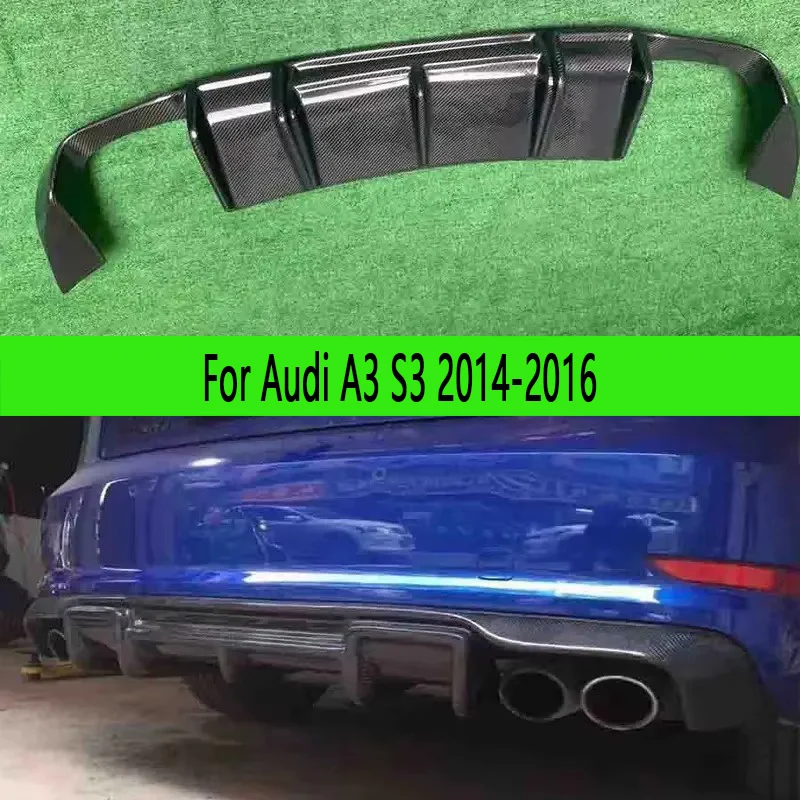Фото Для Audi A3 S3 2014-2016 (хэтчбек) — задний диффузор из карбона, сплиттеры, спойлер, накладка на бампер, комплект обвеса