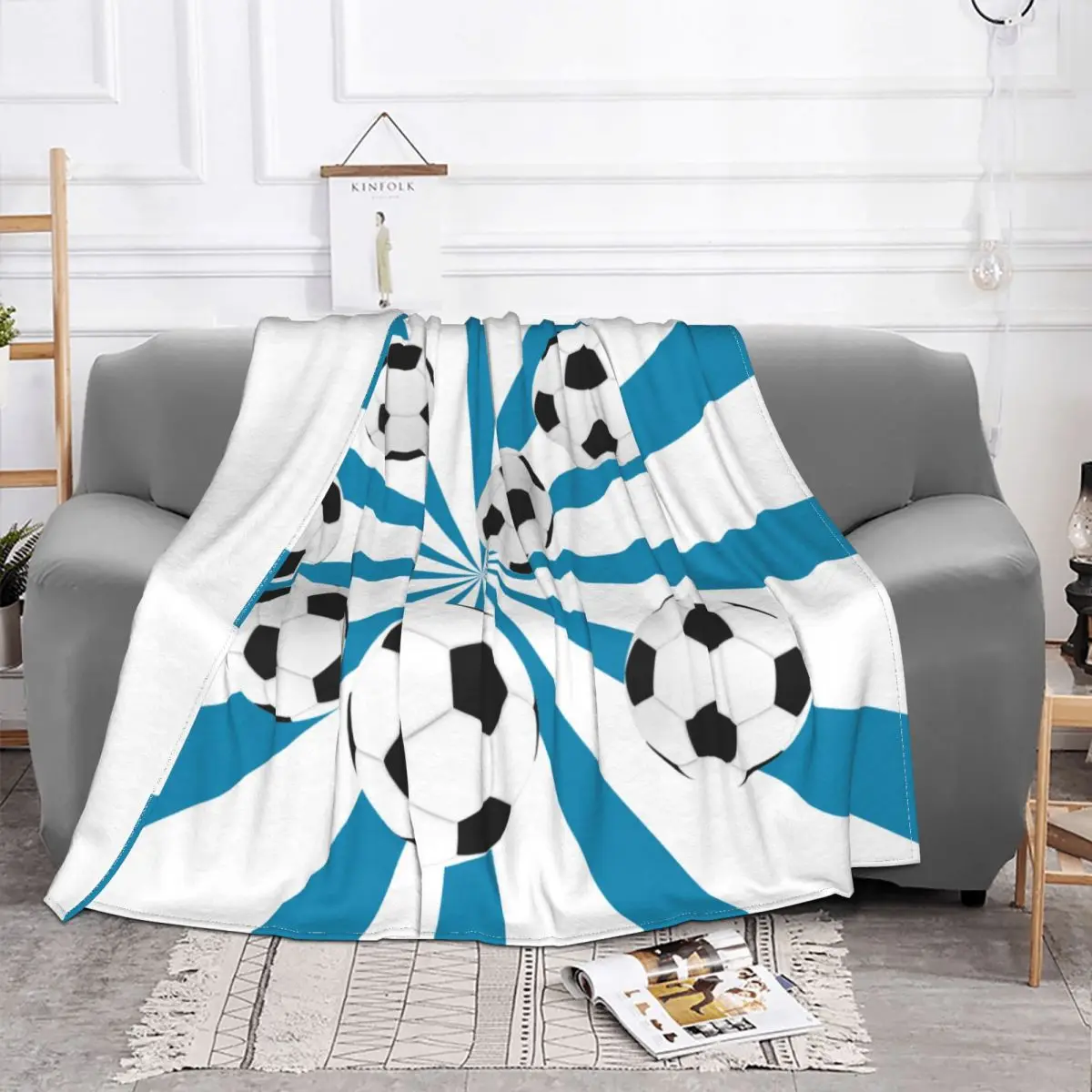 Вязаное одеяло с мячиками футбол спорт пушистое домашний диван портативное