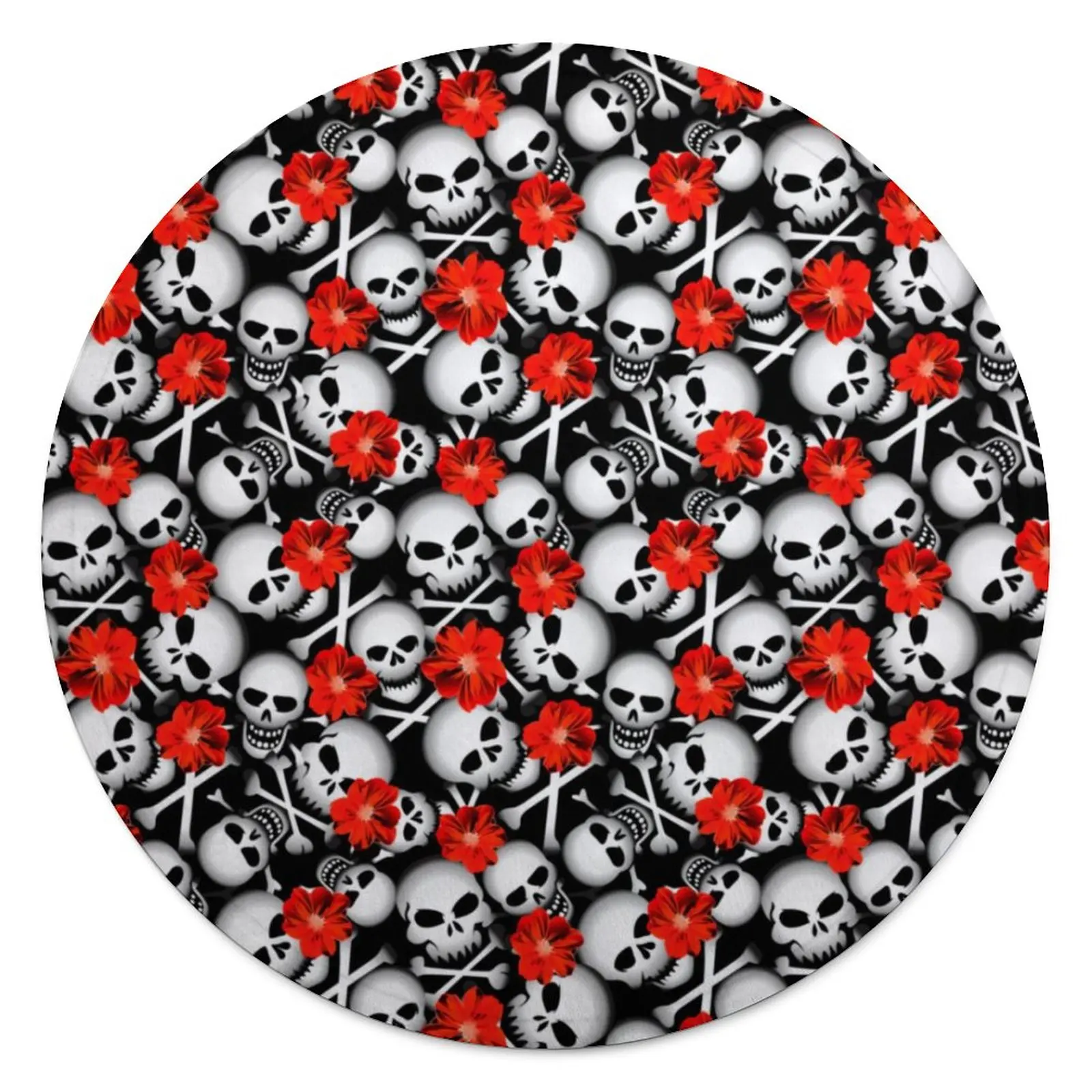 

Sugar Skull Round Flannel Blankets Quality Soft Warm Red Flowers Print Bedding Throws Travelling Couch Chair Sofa Bed Bedspread